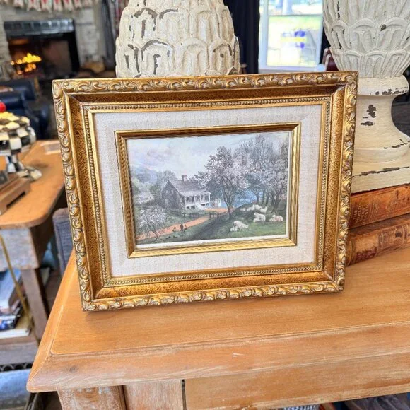 SOLD 1960's Currier & Ives "American Homestead Spring" Framed Lithograph - Picture 13 of 14